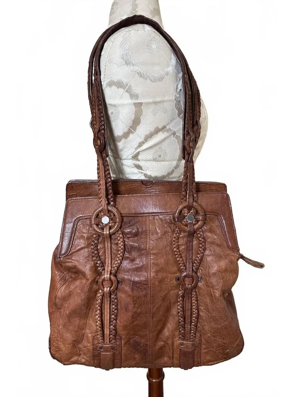 Junior Drake Shoulder Bag Brown Braided Leather
